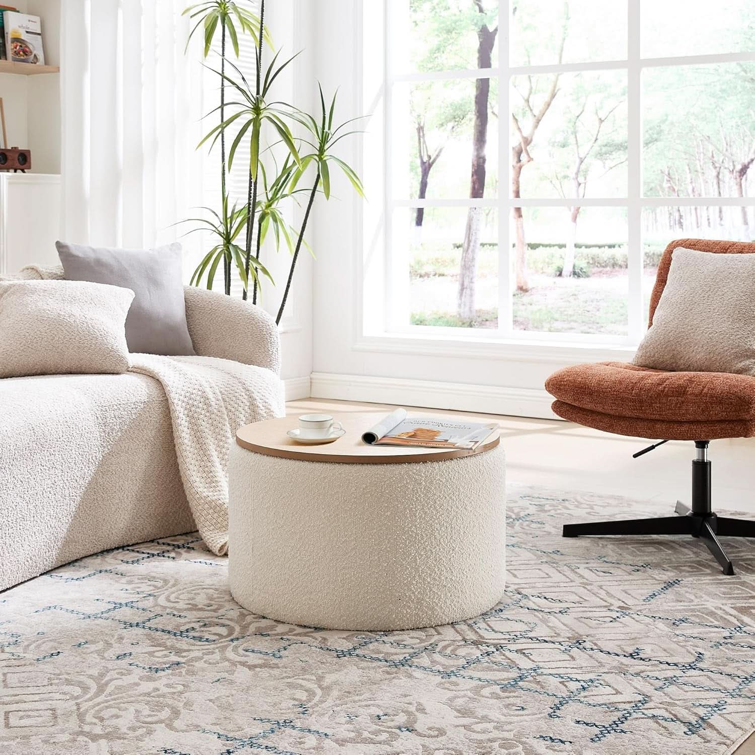 21 Inch Round Ottoman With Ample Storage Compartment