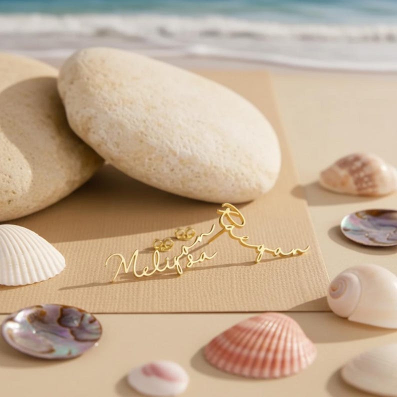 Custom Engraved Script Name Stud Earrings