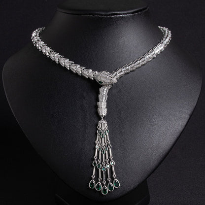 Serpentine Tassel Necklace with Diamonds and Zirconia