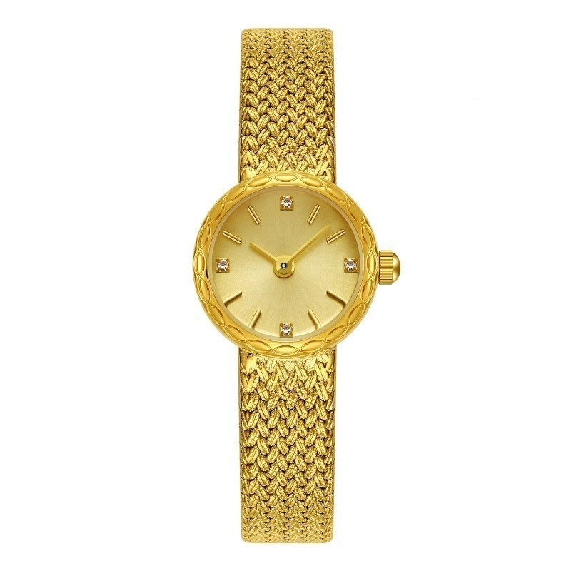 Retro Copper Mesh Womens Versatile Vintage-style Mini Gold Watch