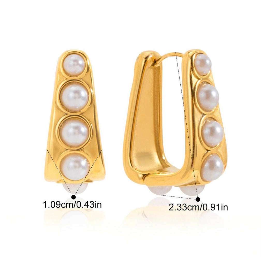 18K gold lightweight luxury earrings with embedded pearls.
