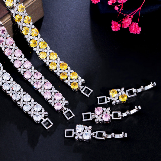 Zircon micro-inlaid gemstone and sparkling diamond-plated bracelet