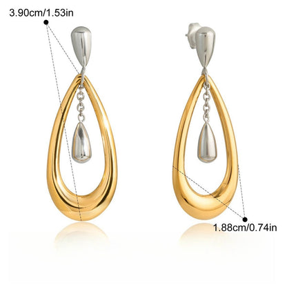 18K gold teardrop-shaped two-tone earrings