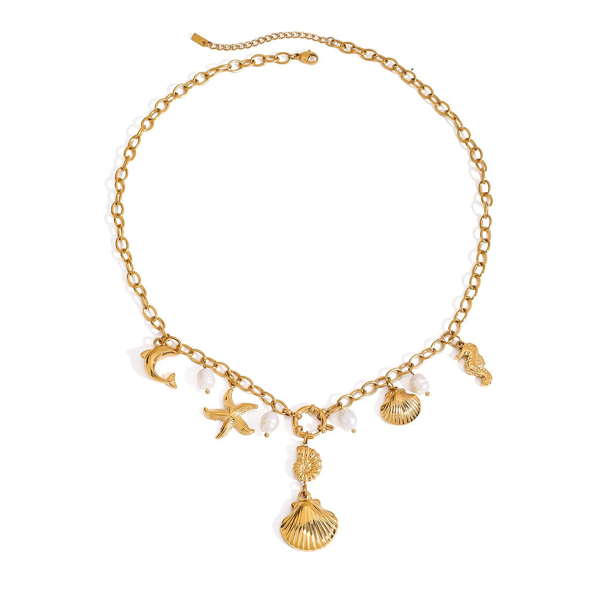 18K gold ocean element with texture design exquisite fashion necklace