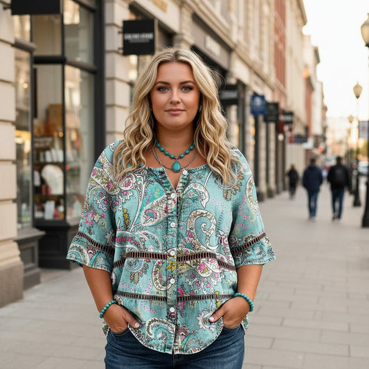 Women's 3D Print 3/4 Sleeve Casual Top – Plus Size Inclusive