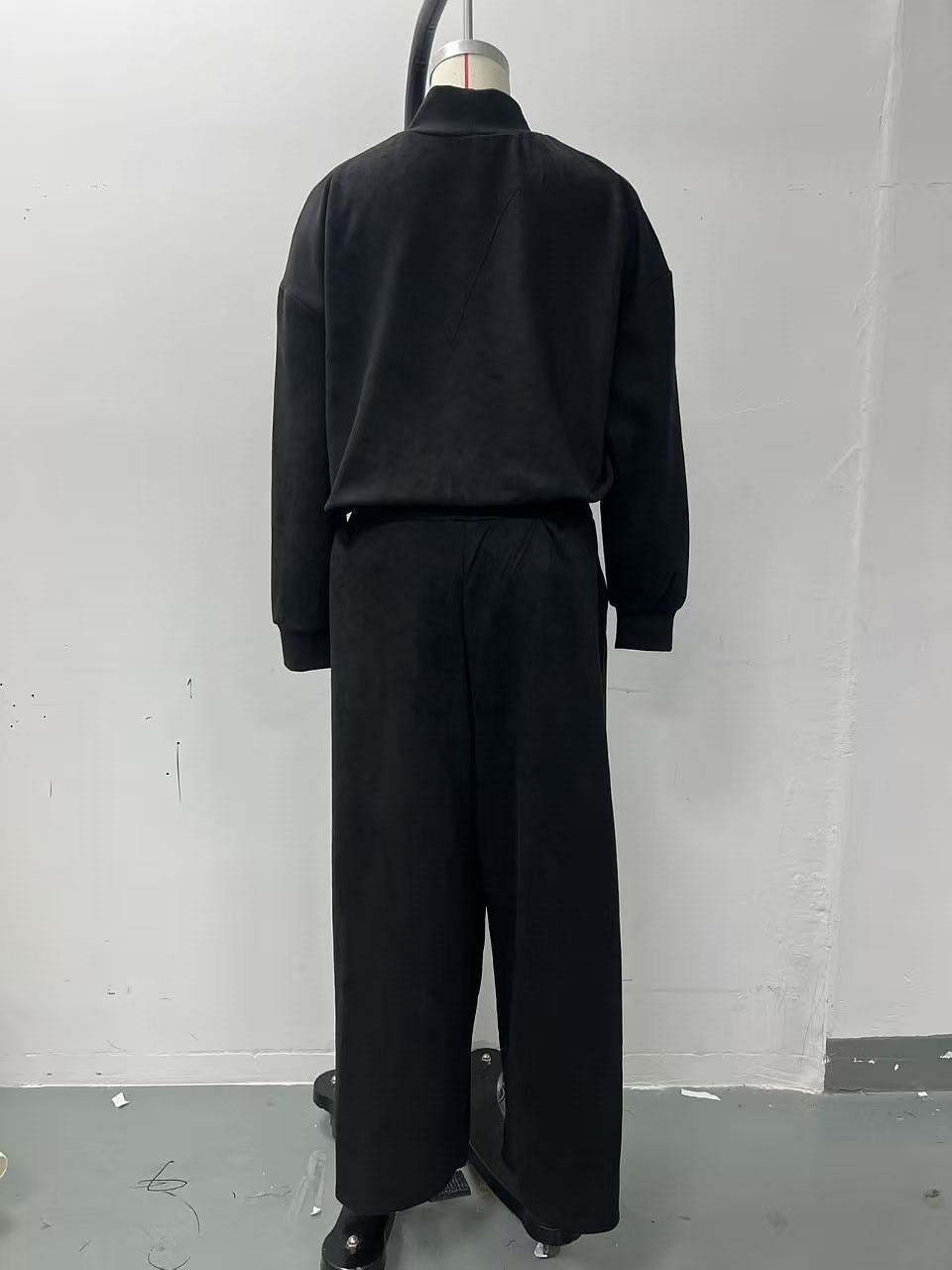 Women's Mock Turtleneck Balloon Sleeve Top & Pleated Wide-Leg Trousers Set