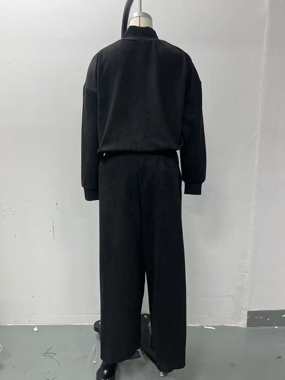 Women's Mock Turtleneck Balloon Sleeve Top & Pleated Wide-Leg Trousers Set