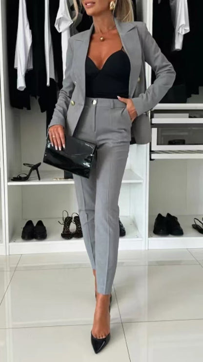 Lapel Button-Down Jacket & Slim-Fit Trousers Suit – 15 Colors XS–XXL