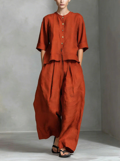 Three-Quarter Sleeve Shirt & Loose Trousers Two-Piece Set
