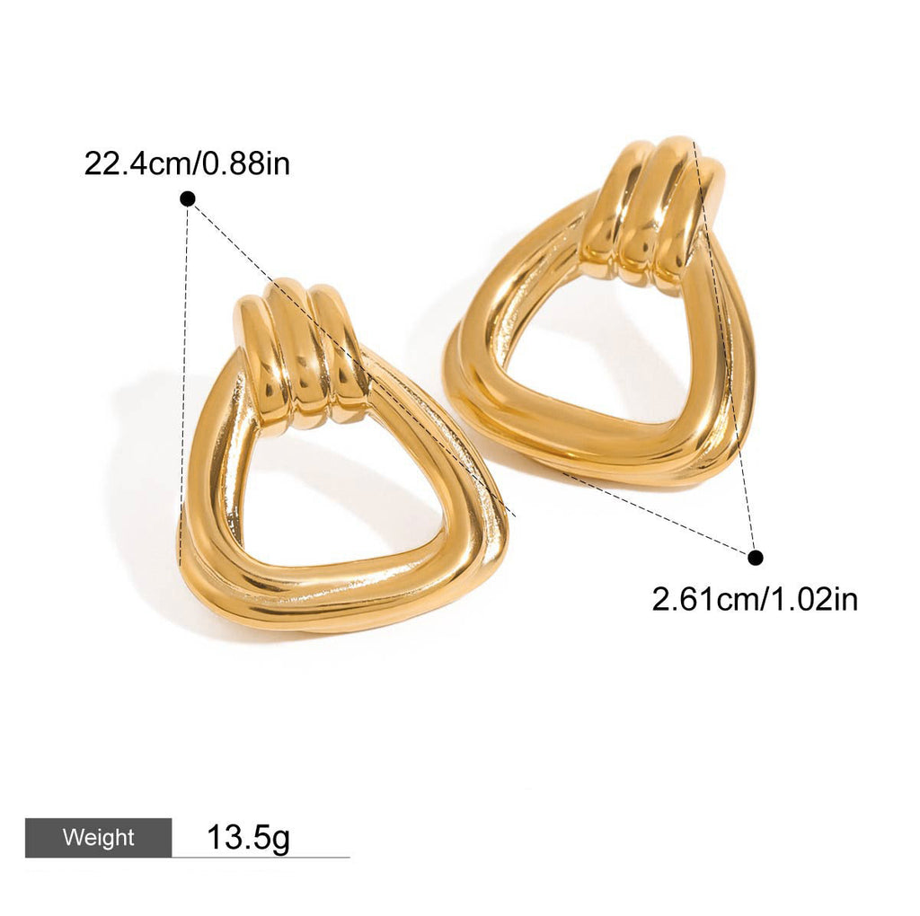 18K gold geometric triangle with hollow design light luxury fashion earrings