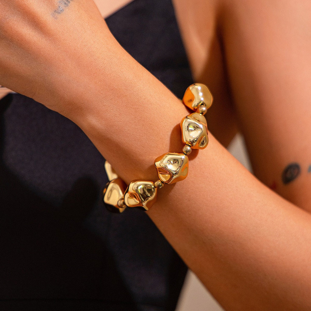 18k gold irregular personalized geometric round bead bracelet