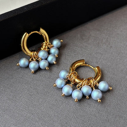 Freshwater Pearl Set: Iridescent Blue Pearl Necklace, Bracelet, and Hoop Earrings