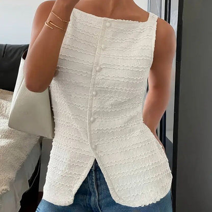 Trendy Square Neck Button Up Vest Top Y2k Going Out Tank Tops