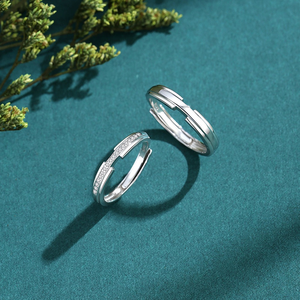 S925 silver diamond couple ring