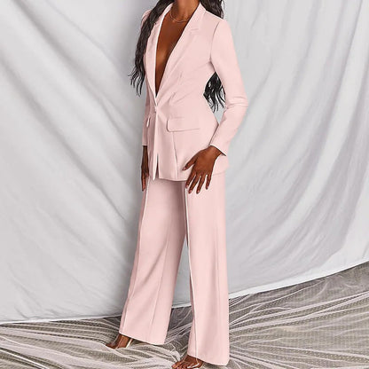 Lapel Button-Down Blazer & Straight-Leg Trousers Suit