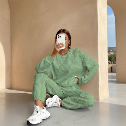 Women's Cable-Knit Texture Sweatshirt & Jogger Pants Set