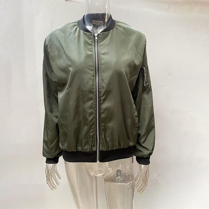 Minimalist Color-Block Stand-Collar Zip Jacket