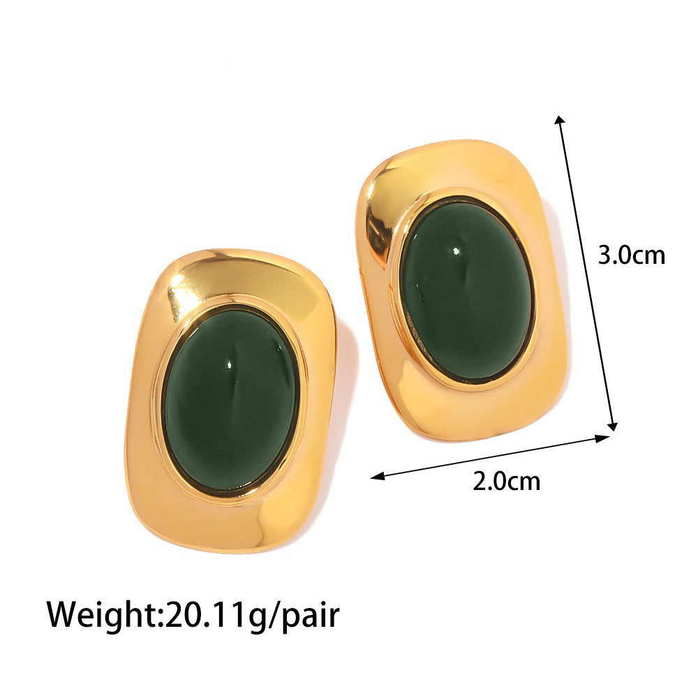 18K gold geometric/flower-shaped inlaid gemstone design light luxury noble earrings