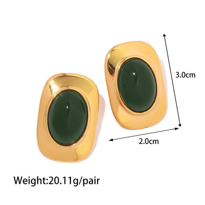 18K gold geometric/flower-shaped inlaid gemstone design light luxury noble earrings