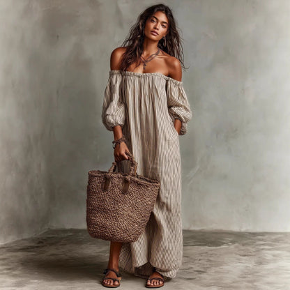 Women's Off-Shoulder Long-Sleeve Maxi Dress