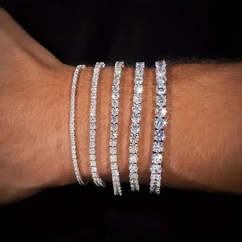S925 sterling silver plated, fully encrusted with sparkling rhinestones, tennis chain.