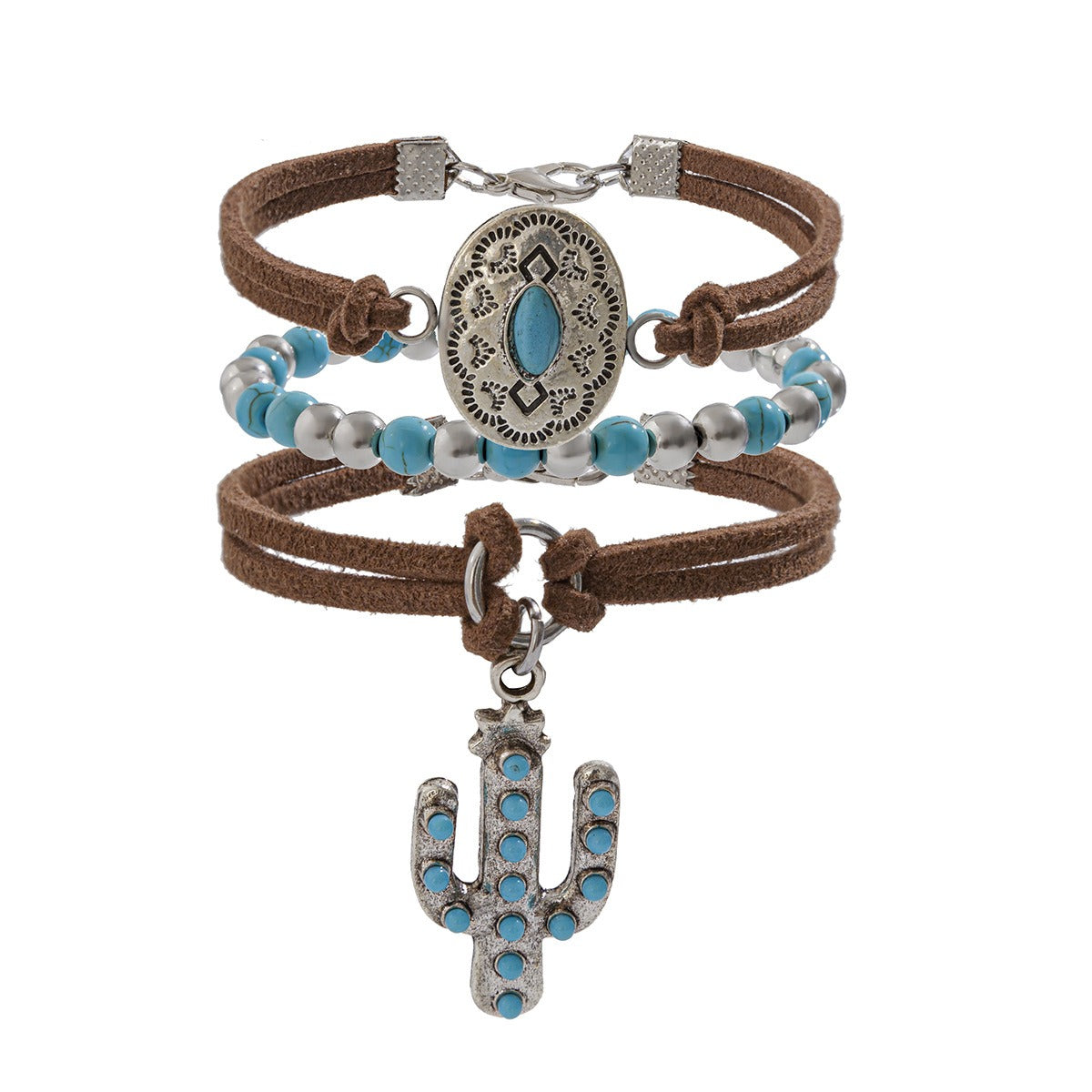 Imitation Turquoise Cactus Tag Bracelet Set