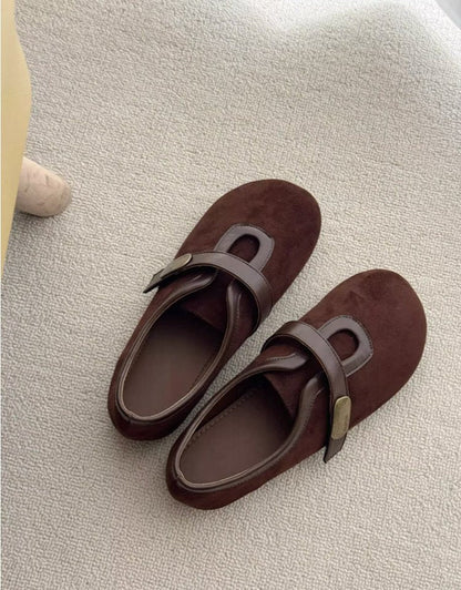 Women's Round Toe Woolen Velcro Ballet Flats