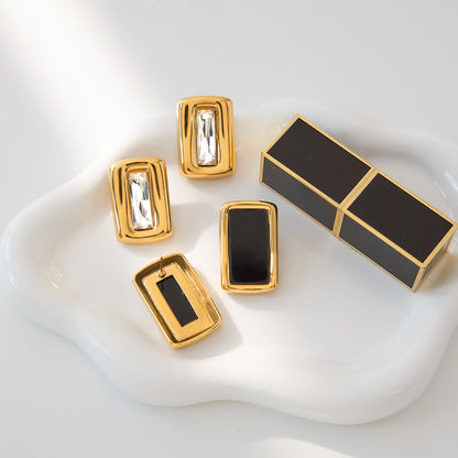 Square 18K gold-plated titanium steel stud earrings with embedded cubic zirconia.