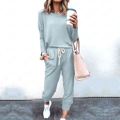 Women's Long Sleeve T-Shirt & Pencil Pants Set – Loose Fit, Striped & Solid