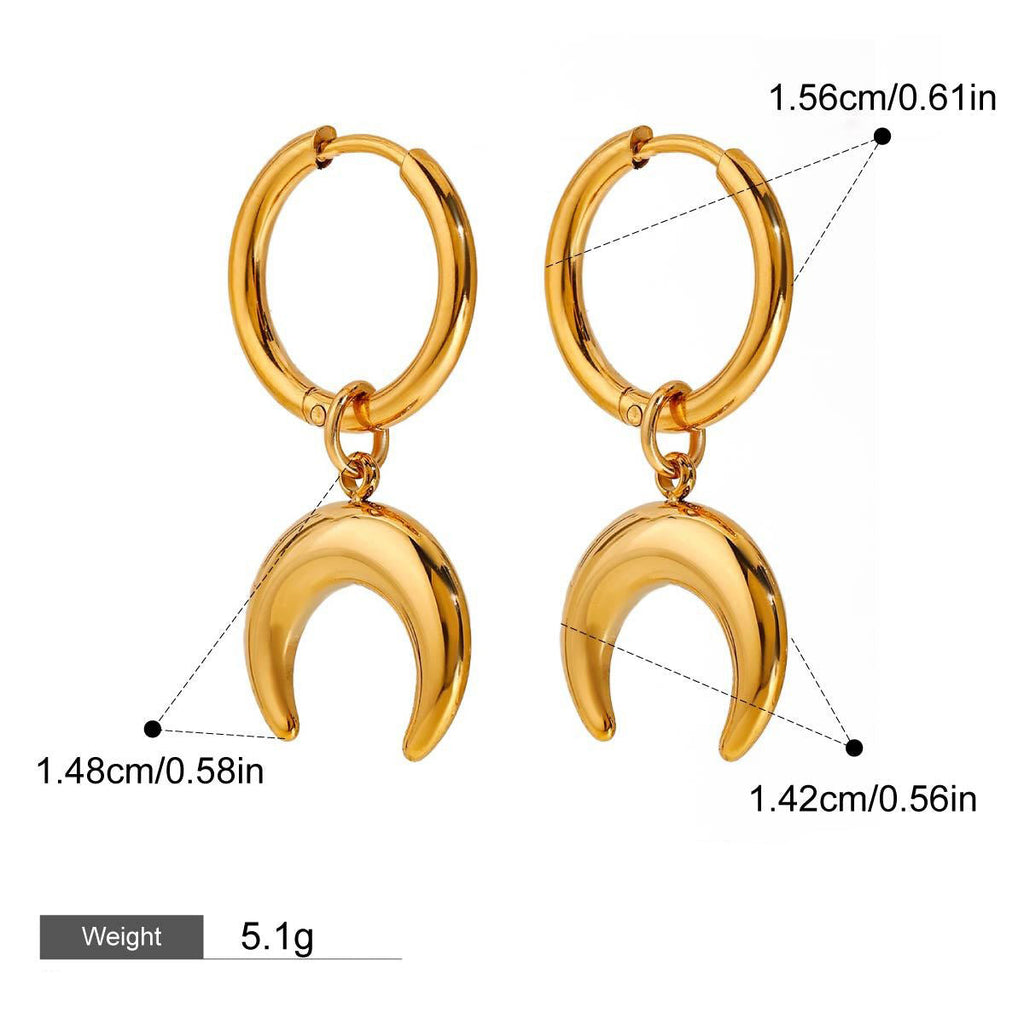 18K gold moon-shaped design light luxury simple earrings