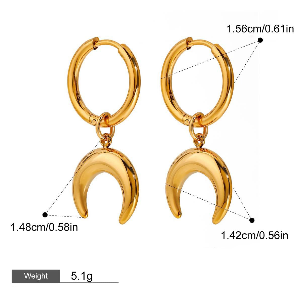 18K gold moon-shaped design light luxury simple earrings