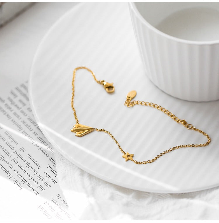 Light luxury high-end 18K gold-plated airplane anklet