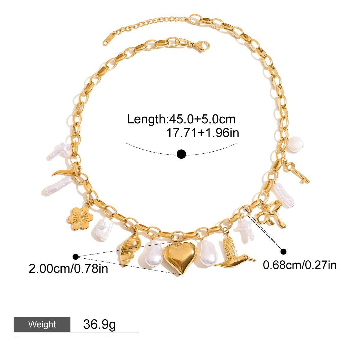 18K gold heart with irregular pearl design exquisite and noble necklace