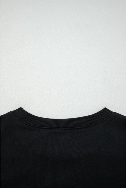 Black Varsity Baseball Bow Graphic Striped Sleeve Baggy Sweatshirt