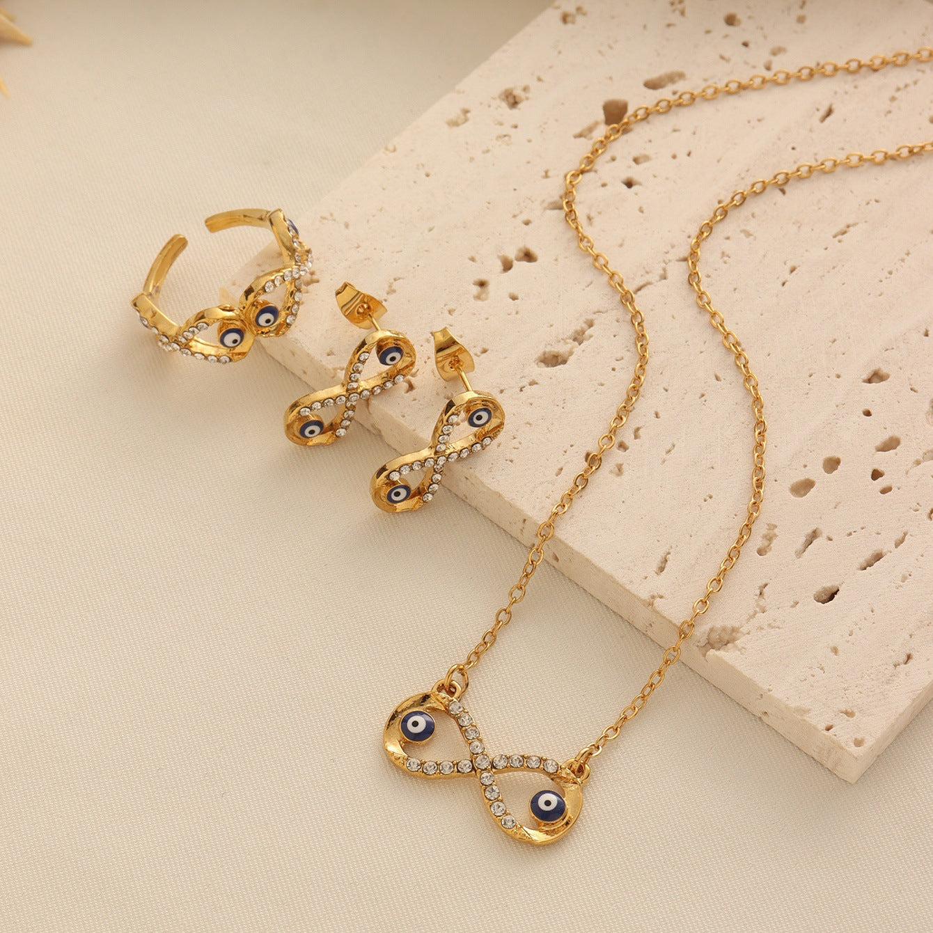 White Crystal Evil Eye Jewelry Set