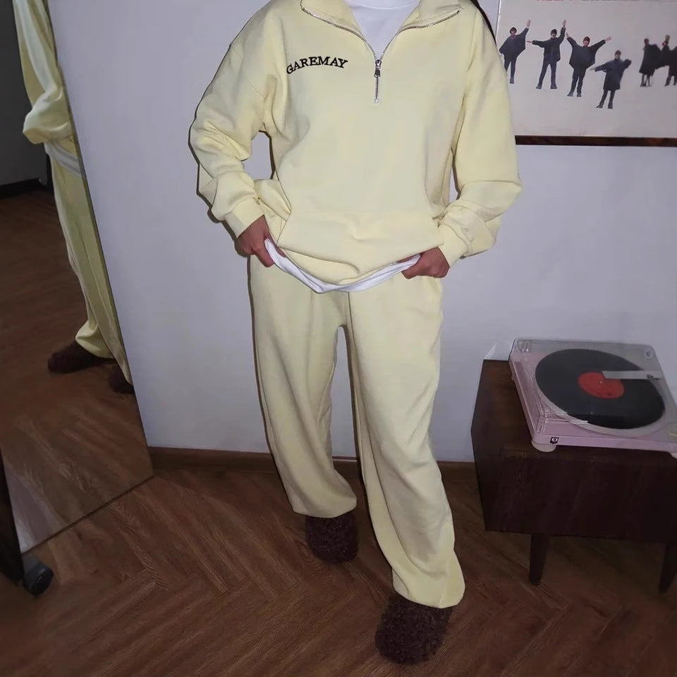 Women's Embroidered Half-Zip Sweatshirt & Jogger Pants Set