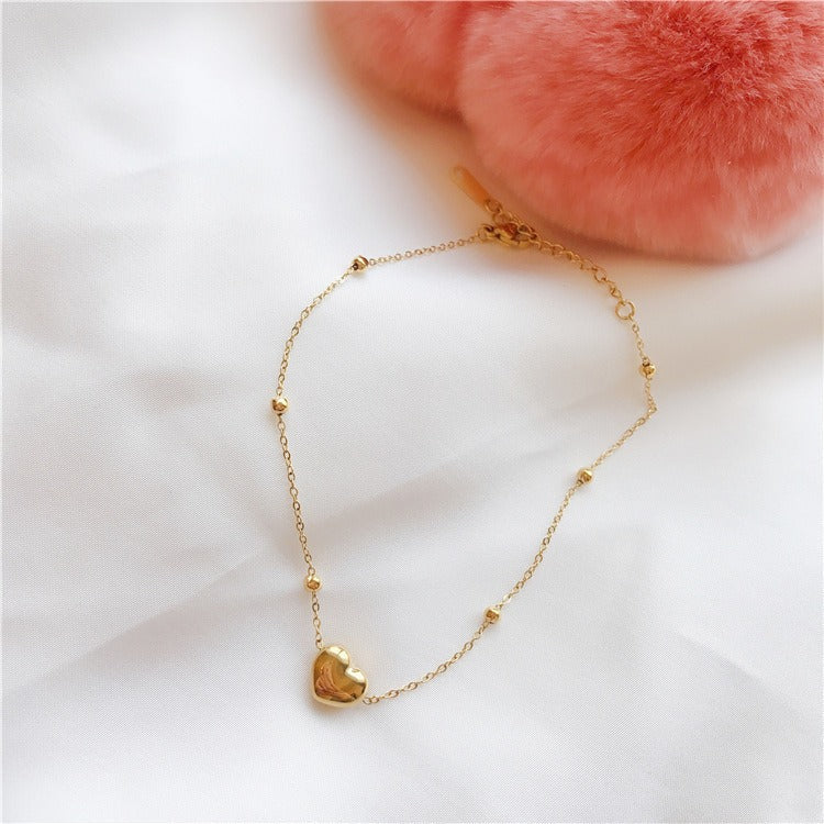 18k gold peach heart titanium steel anklet