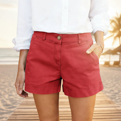 Women's High-Waisted Twill Cotton Bermuda Shorts