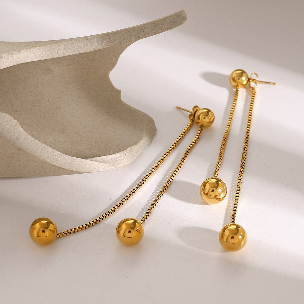 18K gold noble round beads with tassel design light luxury style earrings