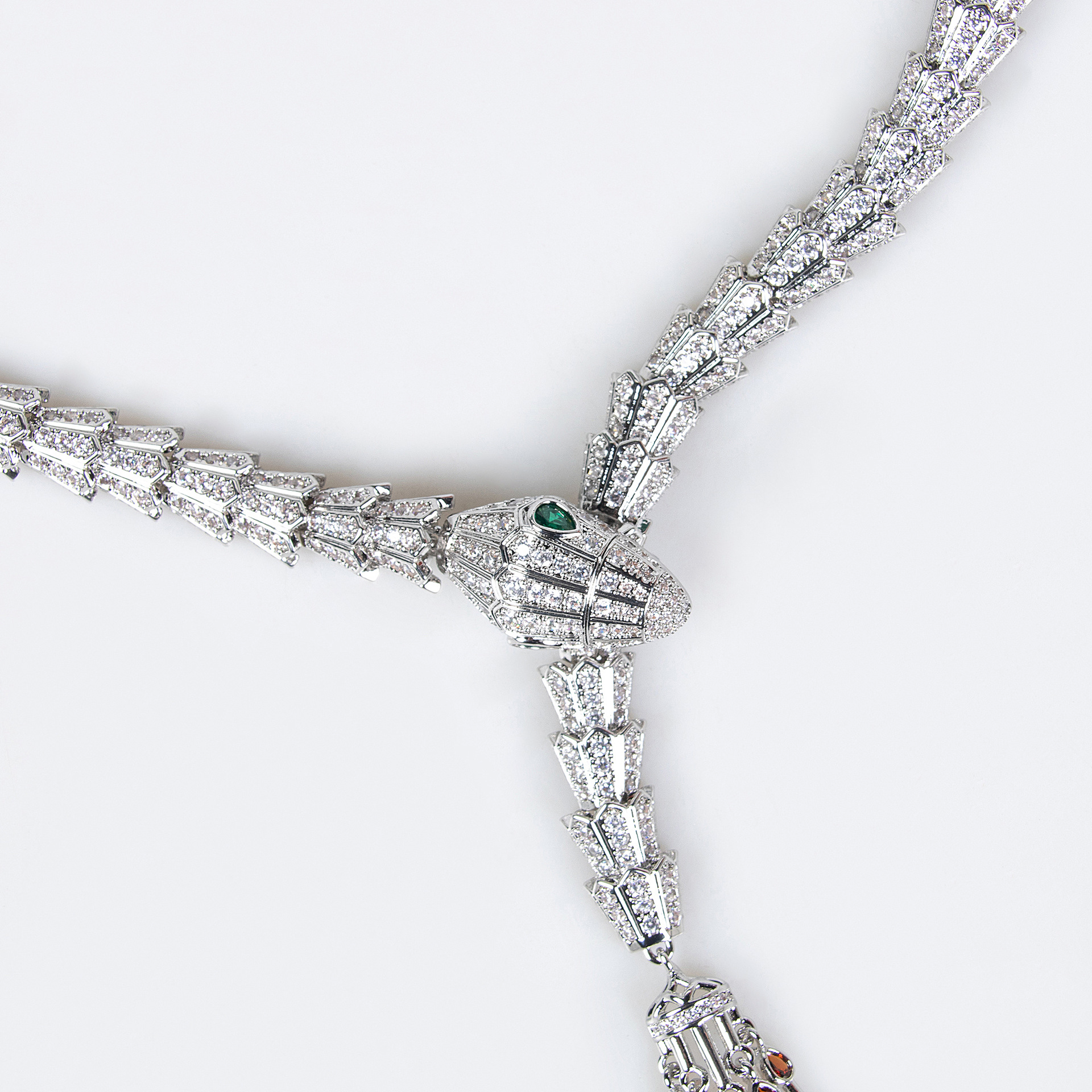 Serpentine Teardrop Tassel Zircon Earrings & Necklace Set