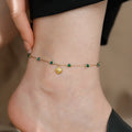 18k gold light luxury high-end shell green bead anklet