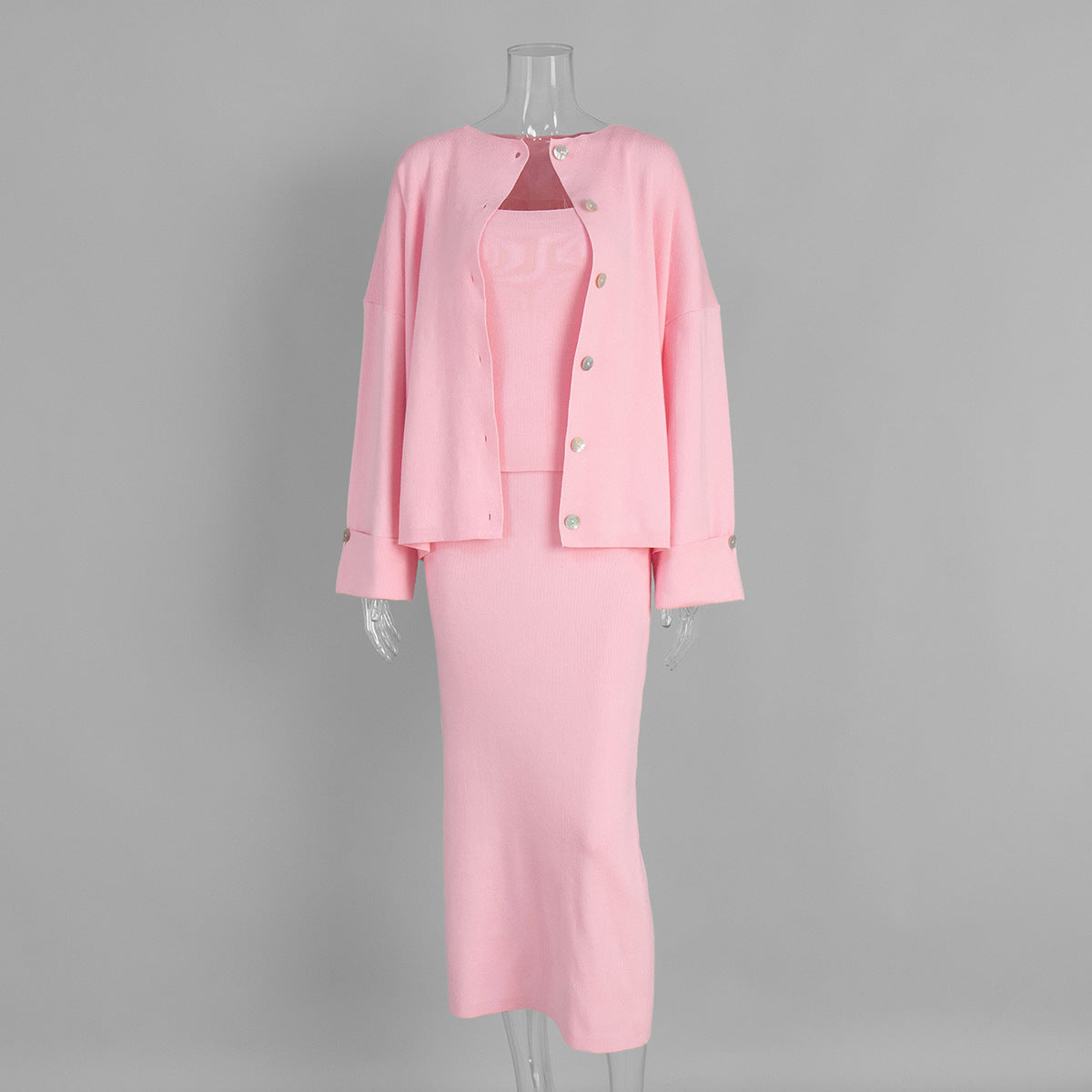 Women's 3-Piece Knit Cardigan, Camisole & Side-Slit Skirt Set