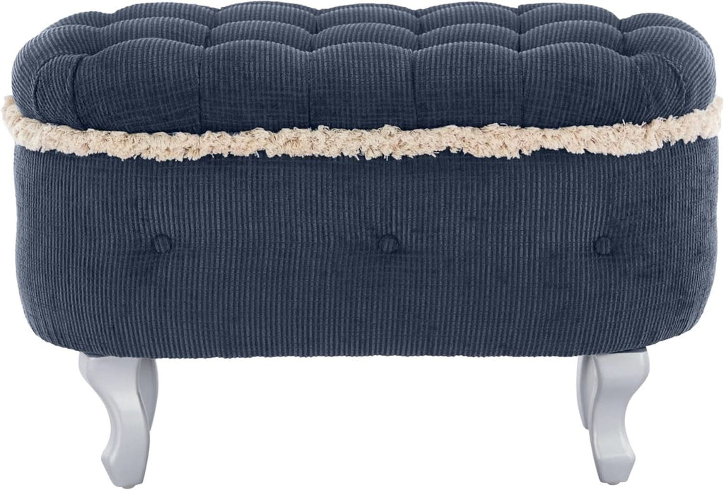 Blue 29.5 Inch Upholstered Storage Ottoman Cushion