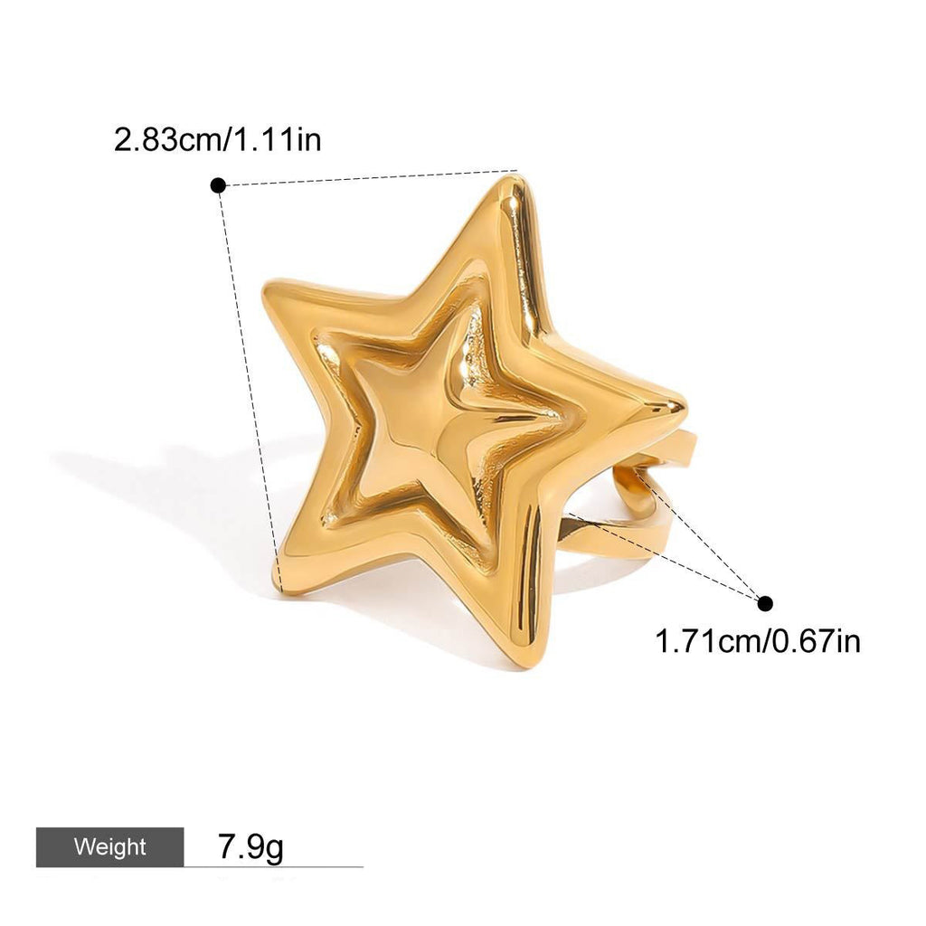 18K gold five-pointed star with texture design simple personality ring