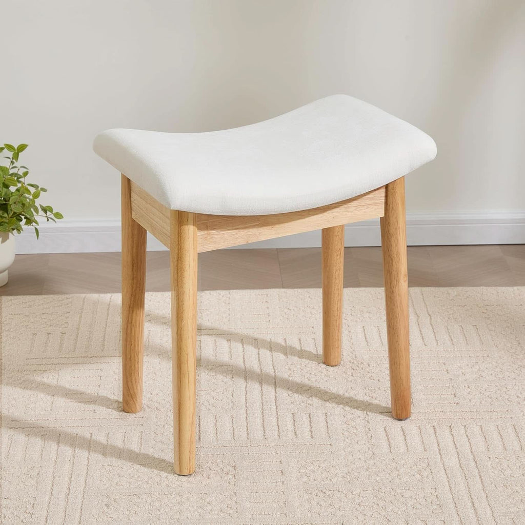 Beige Velvet Upholstered Vanity Stool 18 Inch Chair