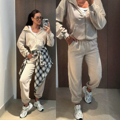 Women's Wide-Rib Knit Zip Hoodie & Jogger Pants Set