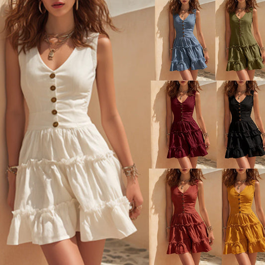 Women's Sleeveless Linen Button-Up Midi Dress