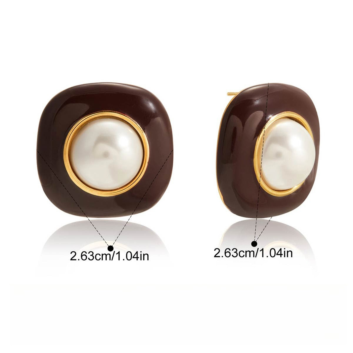 18K gold-plated titanium steel stud earrings with enamel and pearls.