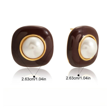 18K gold-plated titanium steel stud earrings with enamel and pearls.