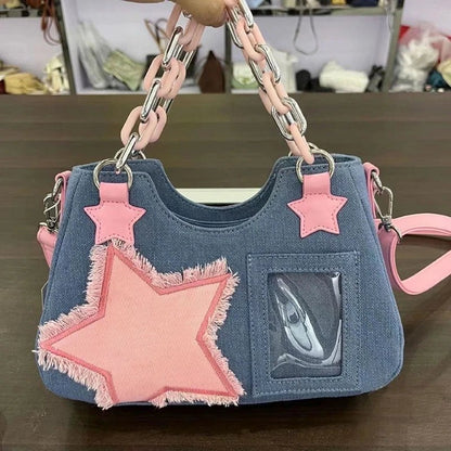 Denim Underarm Designer Handbag - Small Crossbody Bag